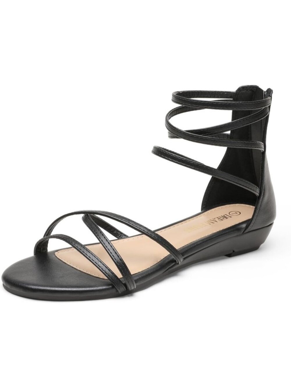 Women's Black Pu Summer Ankle Strap Flat Strappy Gladiators Rhinestones Sandals